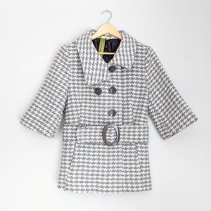 🇨🇦 Soia & Kyo Grey Houndstooth Wool Blend Peacoat Made In Canada